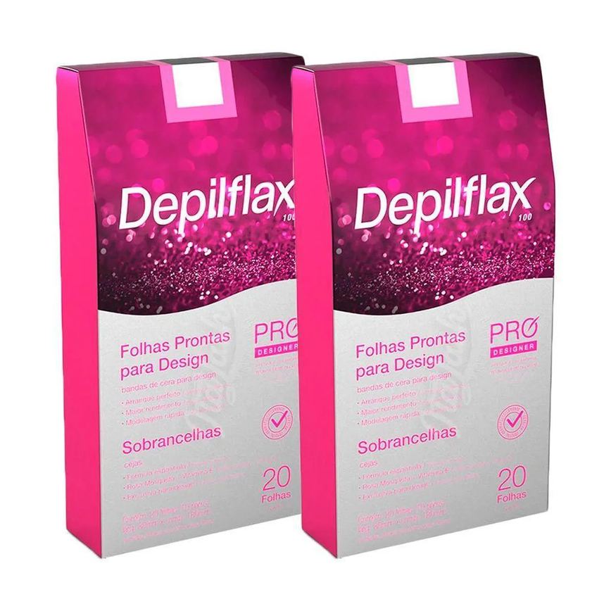 Folha de Cera Fria Kit 40Un Prontas Depilação Facial Design Sobrancelhas Rosa Modelagem Depilflax