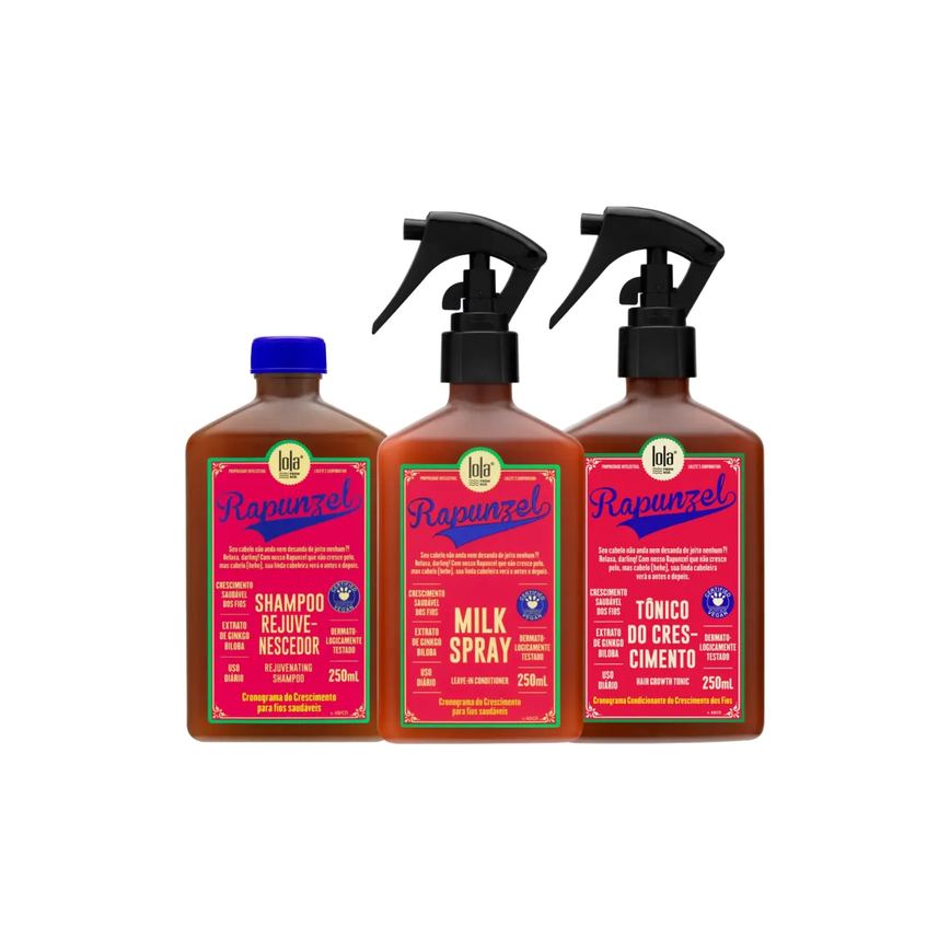 Kit Lola Rapunzel Shampoo Rejuvenescedor 250g + Milk Spray 250g +Tônico do Crescimento 250g