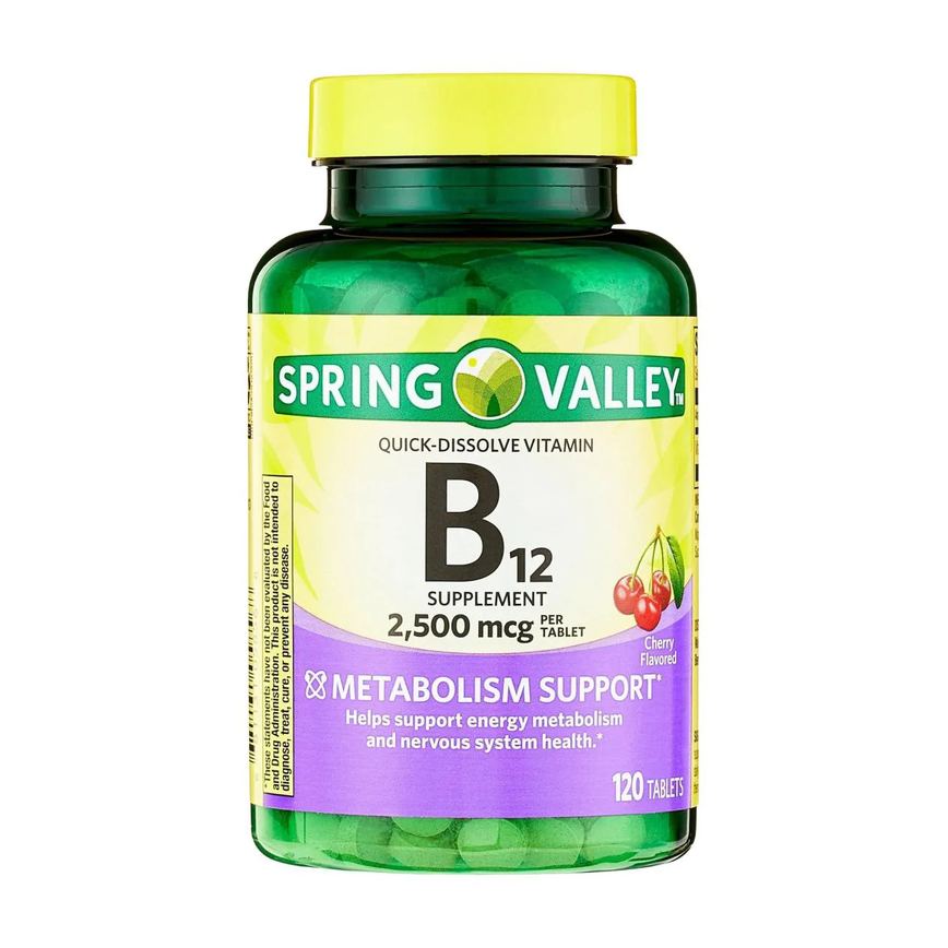 Vitamina B12 Rápida Absorção 2500Mcg 120 Tabletes Sabor Cereja - Spring Valley