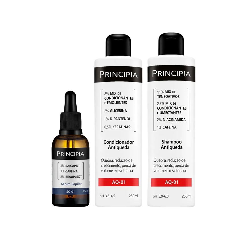 Kit Antiqueda Principia Skincare AQ-01 Shampoo 250ml + Condicionador 250ml + Sérum Capilar SC-01 50ml