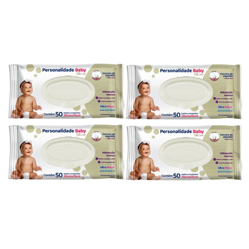 Kit C4 Lenço Umedecido Total Care C50 - Personalidade Baby