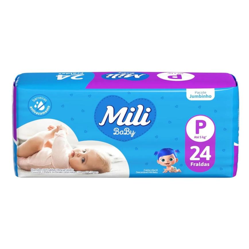 Fralda Descartável Mili Jumbinho P 24 Unidades Conforto Bebê
