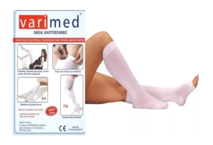 Meia de Compressão Pós Cirúrgica Antitrombo Antiembolia Aes 18Mmhg Panturrilha Branca - Varimed XG