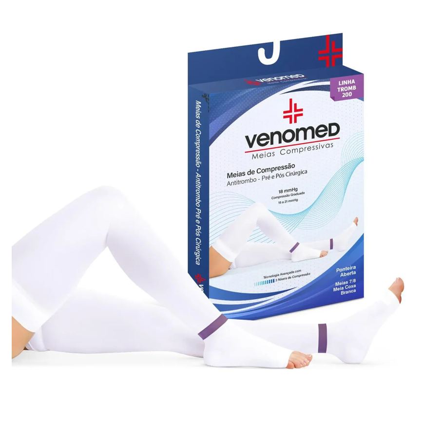 Meias Antitrombo 15 a 21Mmhg Pré e Pós Cirúrgica 7/8 Venomed Tamanho:xgg;Cor:branca