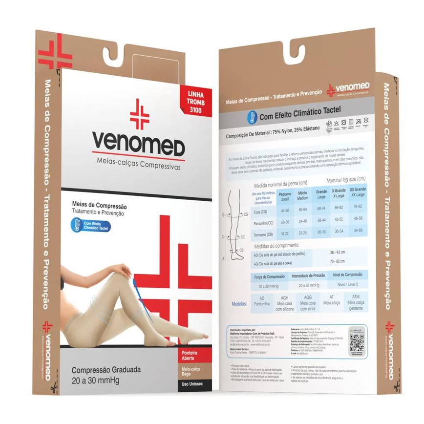 Meias Compressão 20 30Mmhg Ab. Meia-Calça Venomed Tromb3100 Cor Bege Tamanho Gg