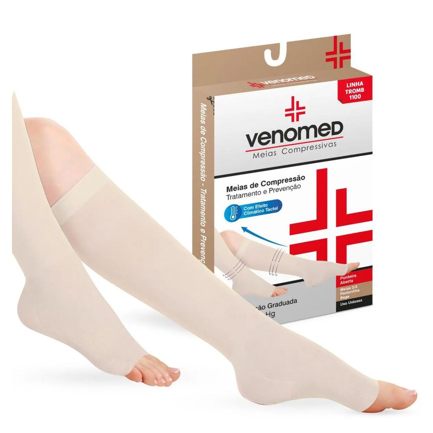 Meias Compressão 20 a 30Mmhg Fechada 3/4 Venomed Tromb1200 Tamanho:m;Cor:bege