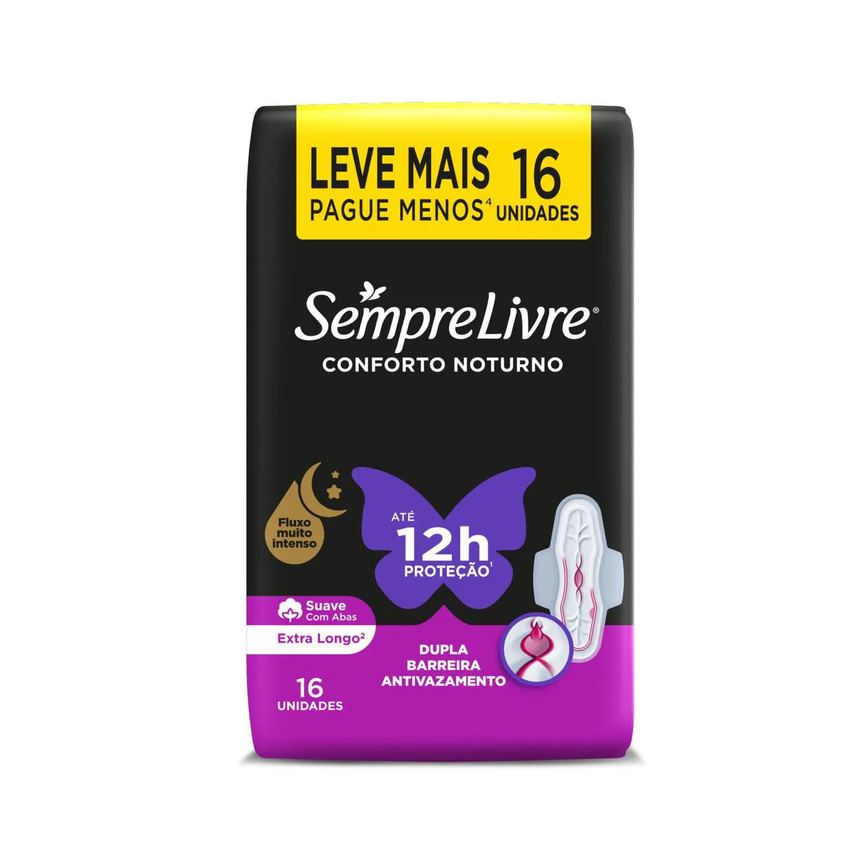 Absorvente Sempre Livre Conforto Noturno Cobertura Suave Com Abas com 16 unidades