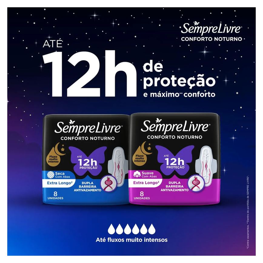 Absorvente Sempre Livre Conforto Noturno Cobertura Suave Com Abas com 16 unidades