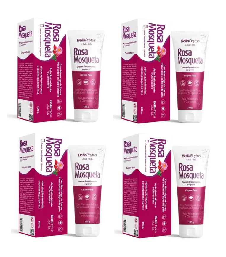 Kit 4 Creme Corporal Rosa Mosqueta Bellaphytus 100G