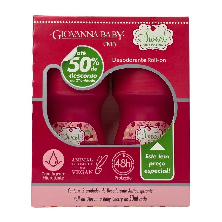 Kit 2 Desodorante Roll-On Cherry 48H Vegano Giovanna Baby 50Ml Cada