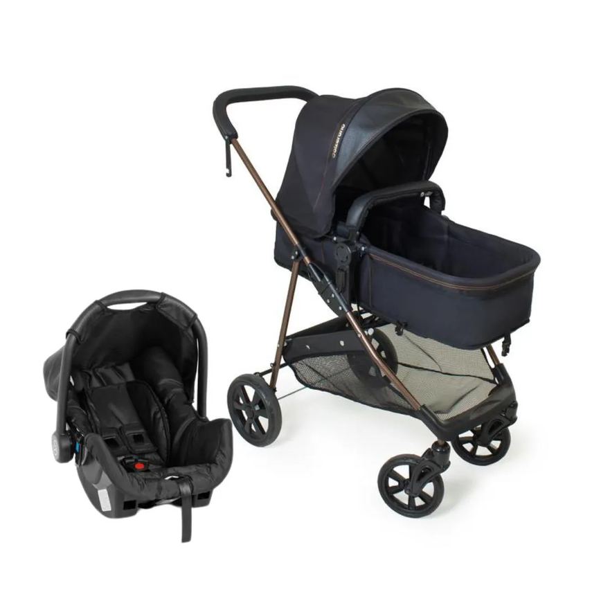Carrinho de Bebê Travel System Duo Napoli Preto e Cobre - Galzerano