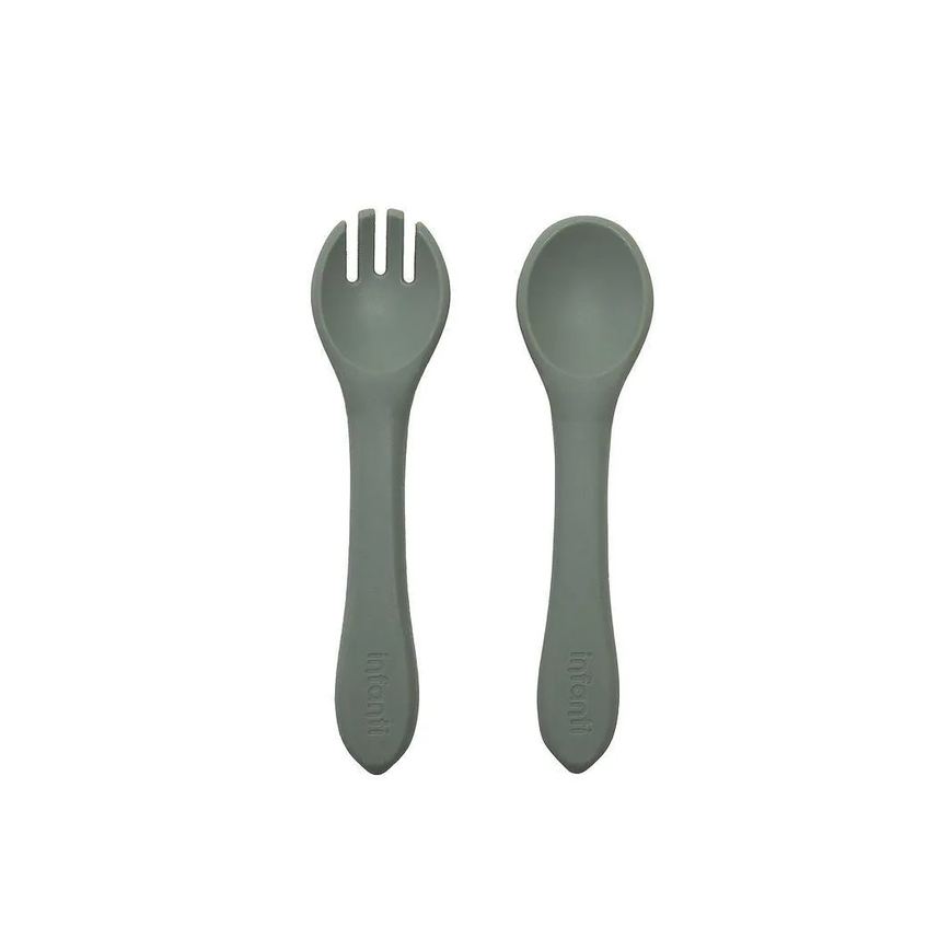 Garfo e Colher de Silicone Piccolo Verde - Infanti