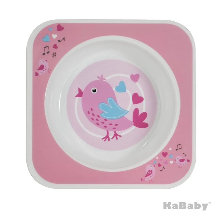 Prato Bowl Quadrado Pássaro Rosa - Kababy