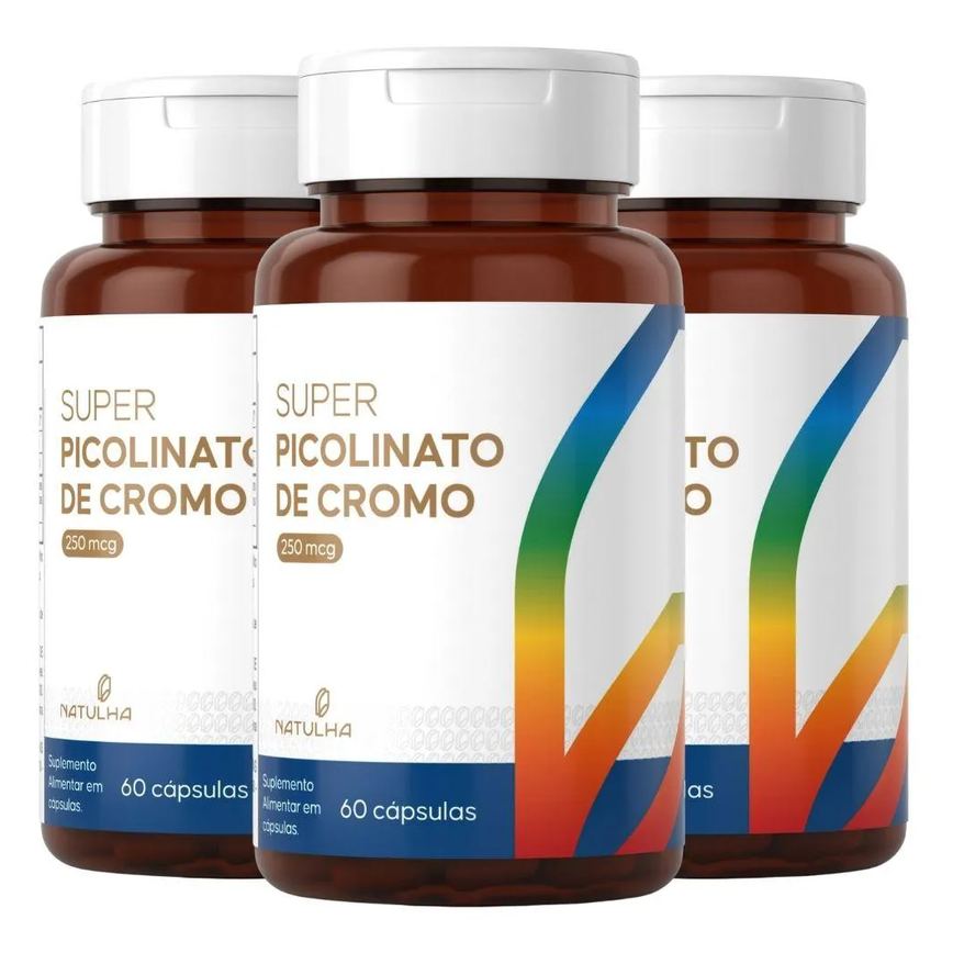 Kit 3X Super Picolinato de Cromo 250Mcg 60 Cápsulas - Natulha