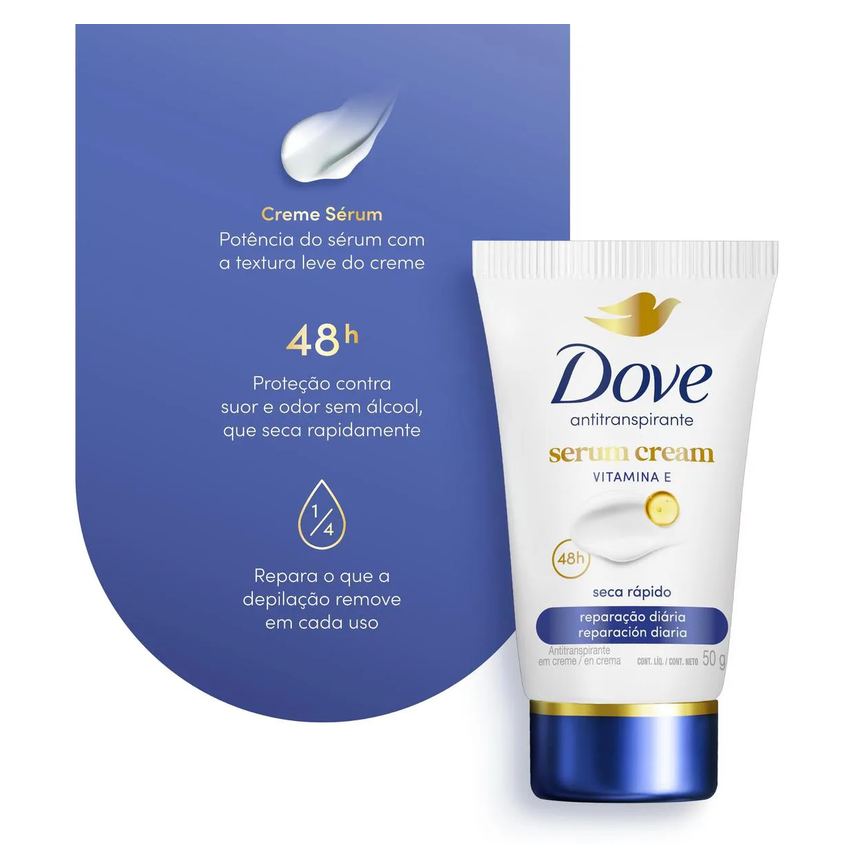 Desodorante Antitranspirante Creme Dove Creme Sérum Reparação Diária Feminino 48h 50g