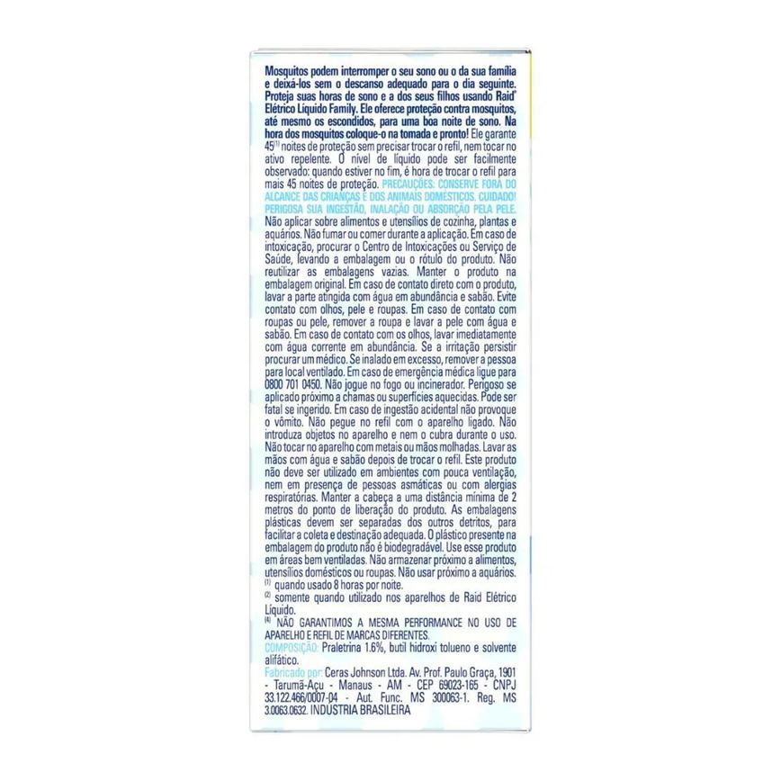 Refil Repelente Líquido Raid 45 Noites Family 2Un de 32,9Ml