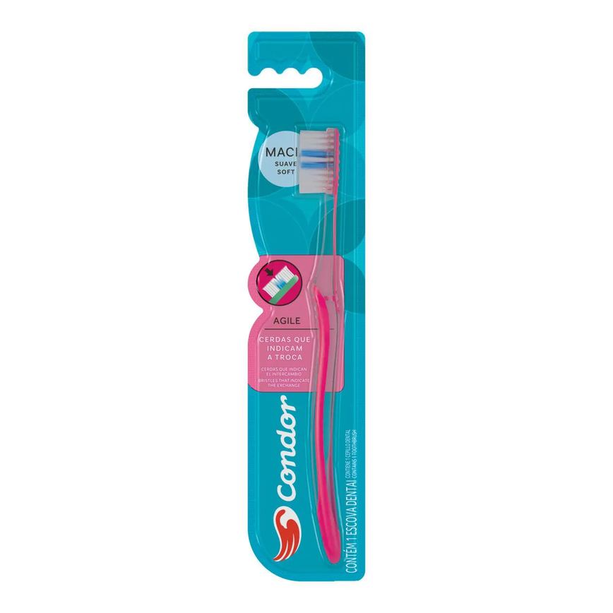Escova Dental Macia Condor Agile Cabeça M Rosa