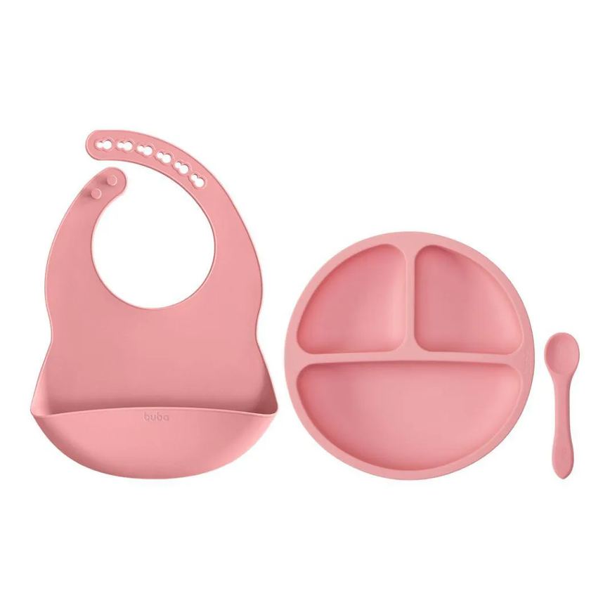 Kit Refeicao Introducao Alimentar em Silicone Rosa Buba