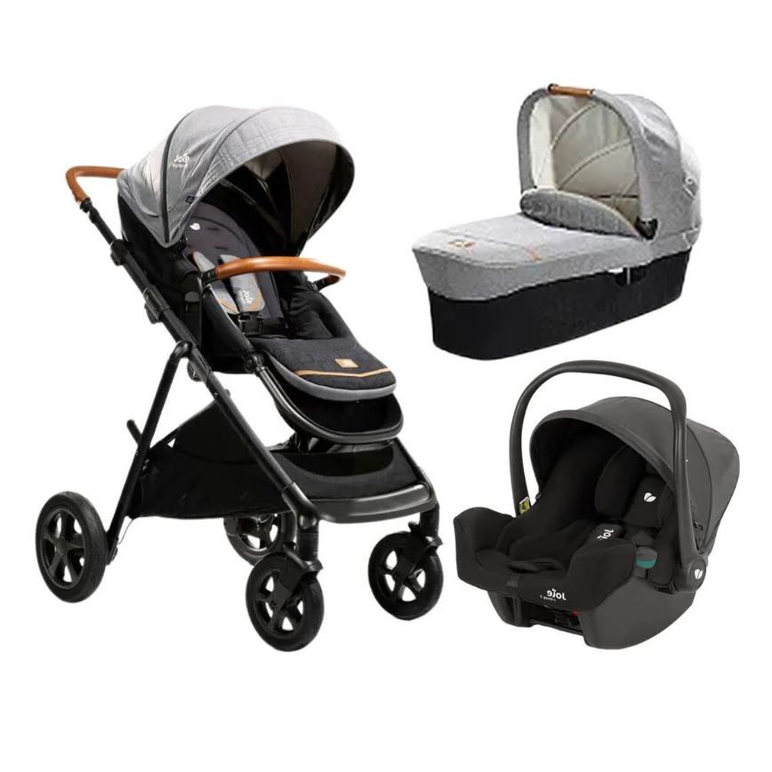 Carrinho com Bebê Conforto e Moisés Combo Aeria Trio Cinza Carbon - Joie