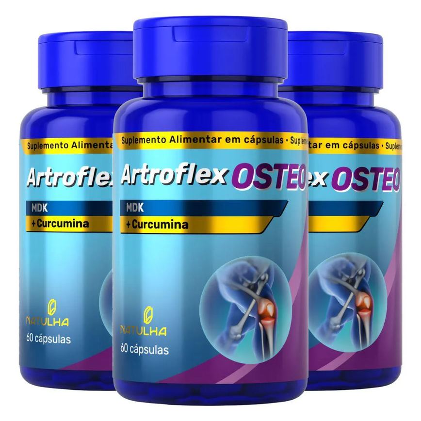 Kit 3X Artroflex Osteo ( Curcumina, Magnésio, Vitamina D3 e K2) 60 Cápsulas - Natulha