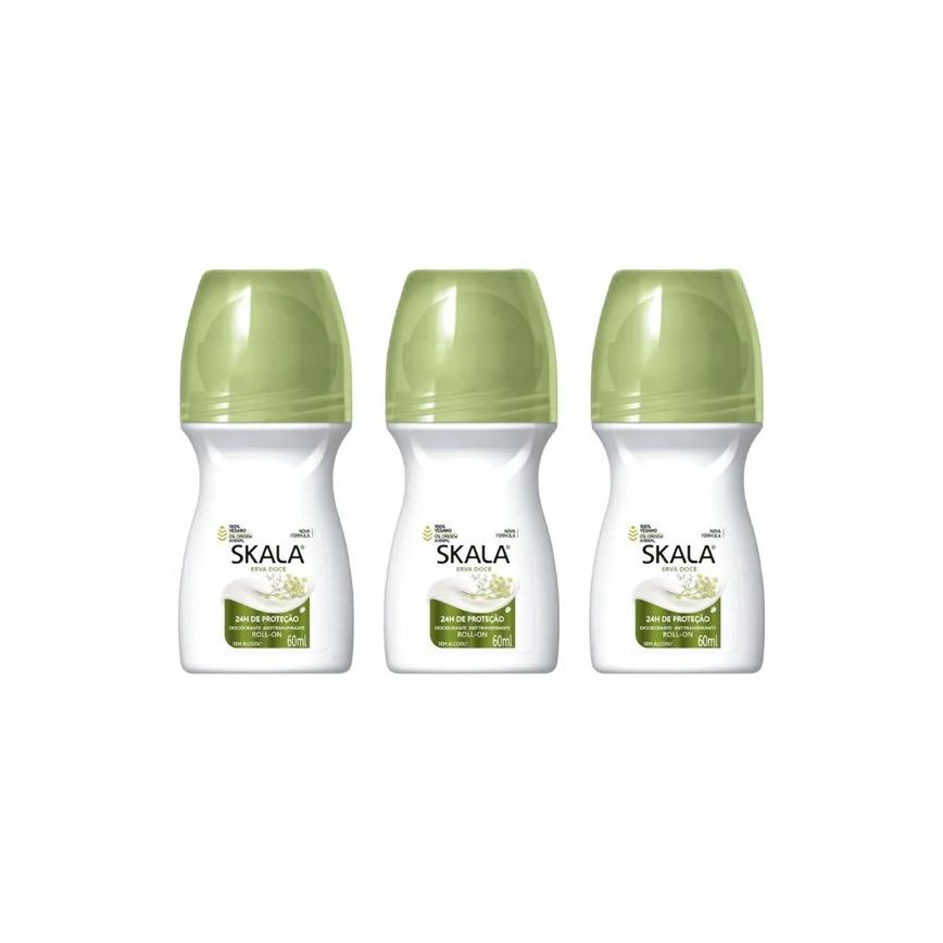 Desodorante Roll-On Skala 60Ml Feminino Erva Doce-Kit C/ 3Un