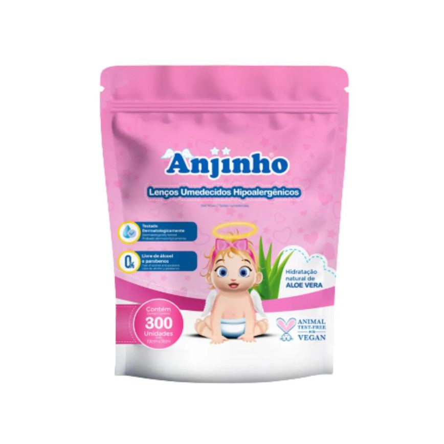 Kit Lenço Umedecido Balde C400 + Refil Rosa - Anjinho
