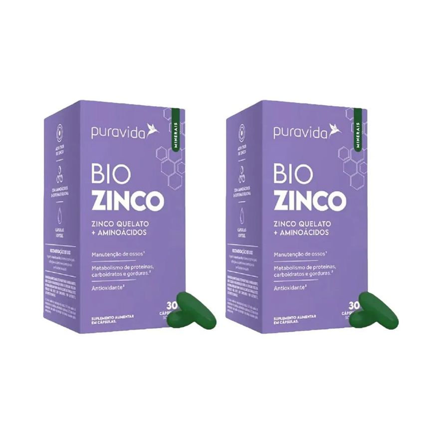 Kit 2 Bio Zinco Quelato + Aminoácidos - 30 Caps - Puravida