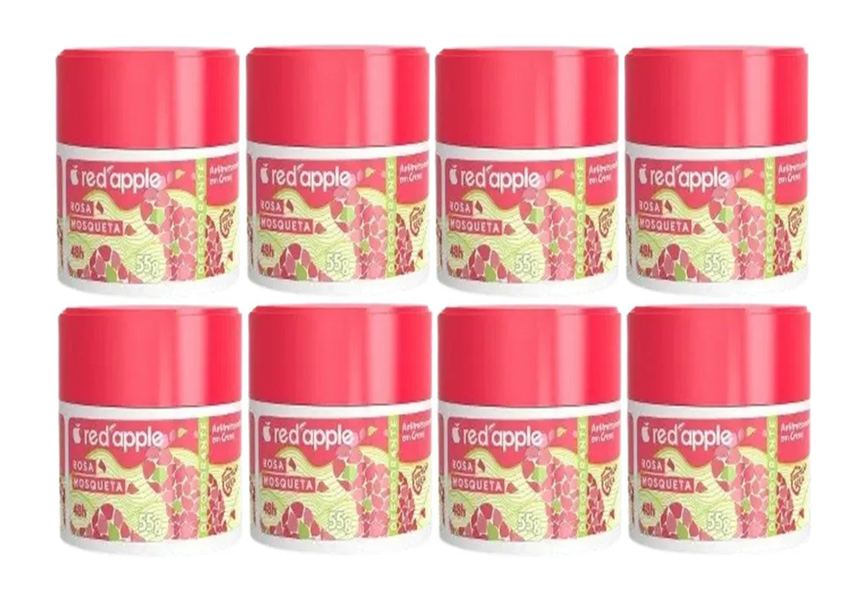 Kit 8 Desodorante Red Apple em Creme Rosa Mosqueta 55G