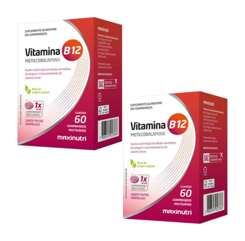 Kit 2X Vitamina B12 Metilcobalamina Mastigaveis 60Cpr Cada
