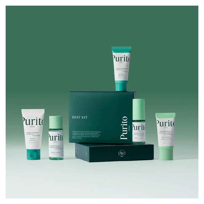 Best Kit Facial Purito Gel de Limpeza + Tônico + Sérum + Creme + Protetor Solar