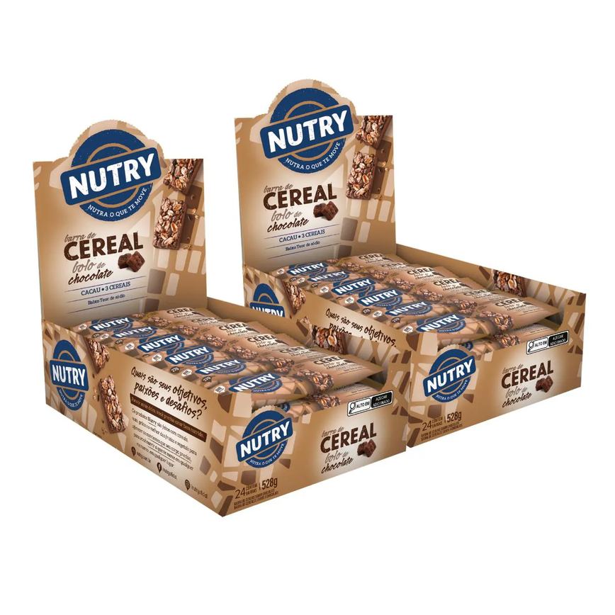2X Barra de Cereais Nutry Bolo de Chocolate 24 Unidades 22G