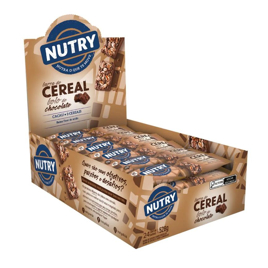 Barra de Cereais Nutry Bolo de Chocolate 24 Unidades 22G