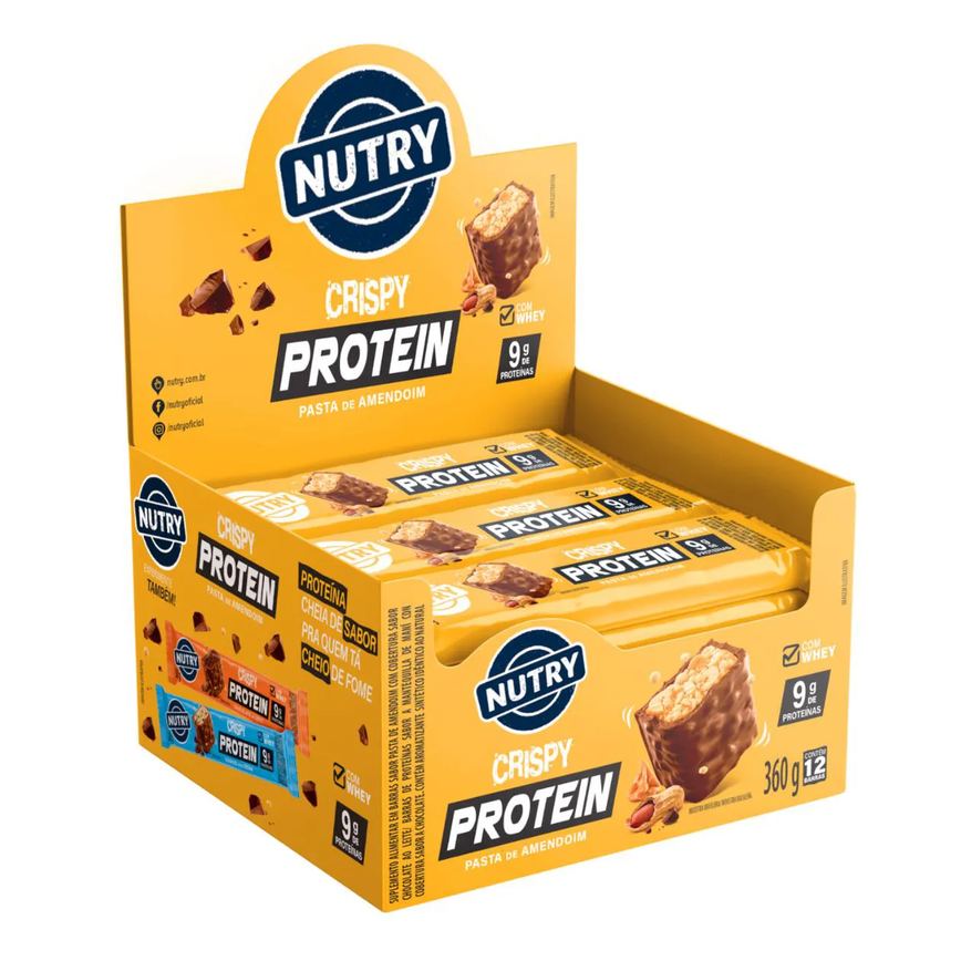 Barra Proteica Nutry Crispy Protein Pasta de Amendoim 12 Unidades 30G