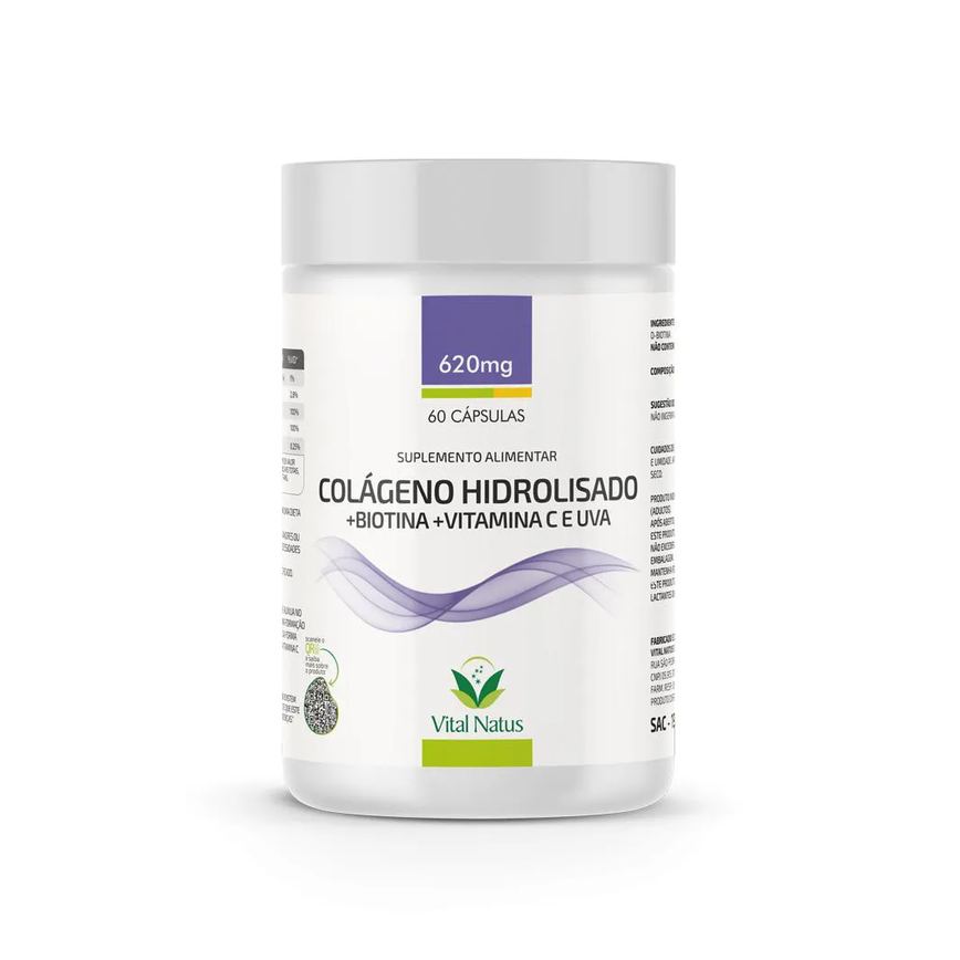 Colágeno Hidrolisado + Biotina + Vitamina C e Uva 620Mg C/ 60 Cápsulas