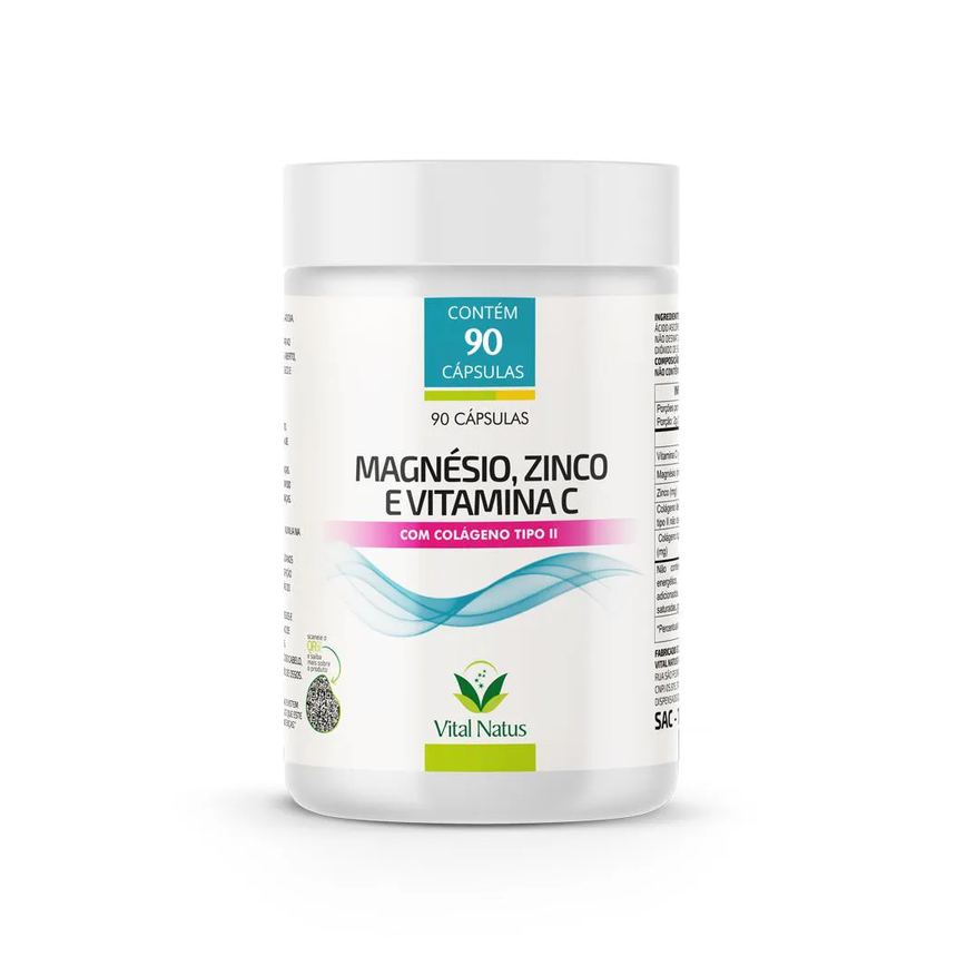 Magnésio, Zinco e Vitamina C com Colágeno Ii 670Mg C/ 90 Caps