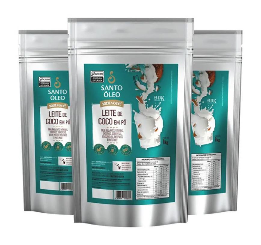 Kit 3 Leite de Coco em Po 1Kg - Santo Oleo