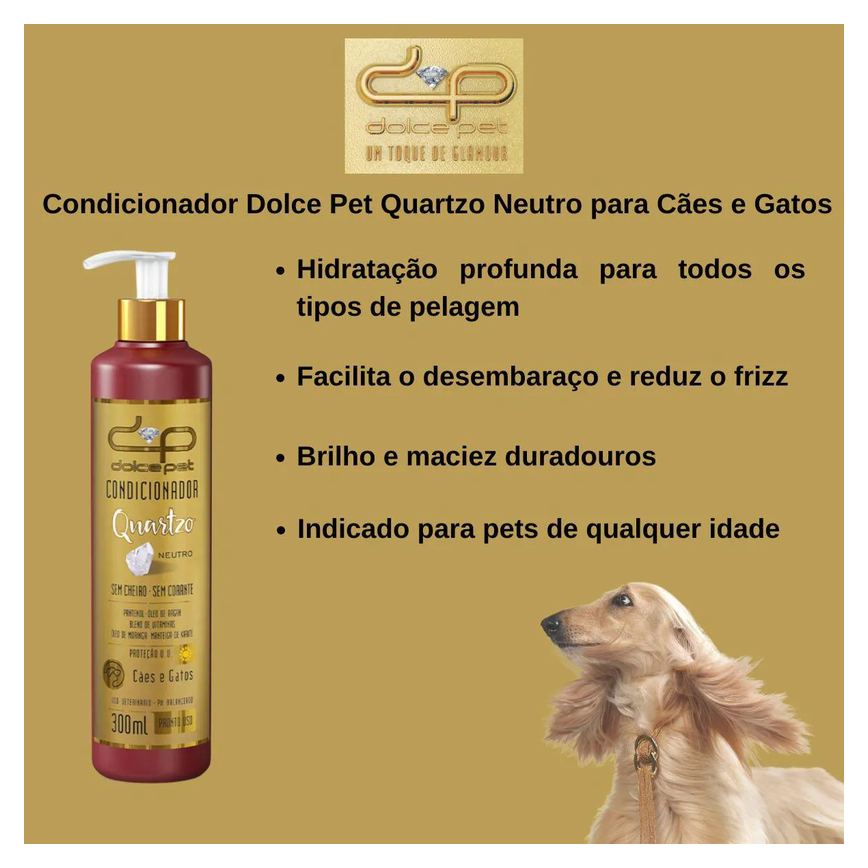 Kit Dolce Pet Shampoo Clareador Tonalizante + Condicionador Neutro para Cães e Gatos 300Ml