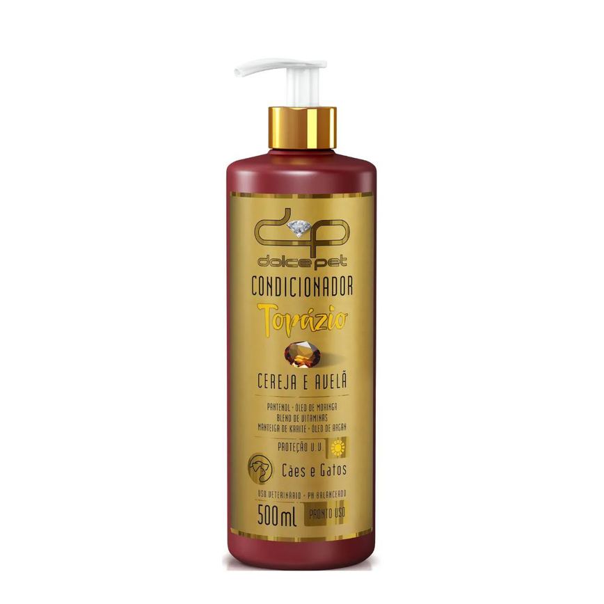 Kit Shampoo Suave + Condicionador Topázio Cereja e Avelã Dolce Pet para Cães e Gatos - 500Ml