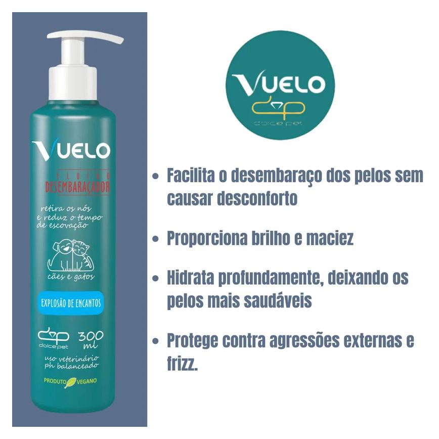 Kit Vuelo Shampoo Liso + Fluido Desembaraçador Explosão de Encantos Cães e Gatos