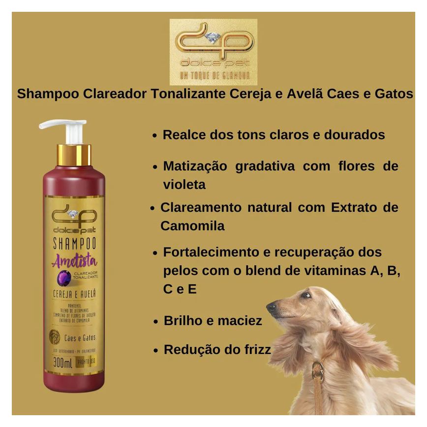 Shampoo Clareador Tonalizante Cereja e Avelã Dolce Pet Cães e Gatos - 300 Ml