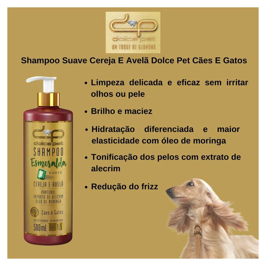 Shampoo Suave Cereja e Avelã Dolce Pet Cães e Gatos - 500 Ml