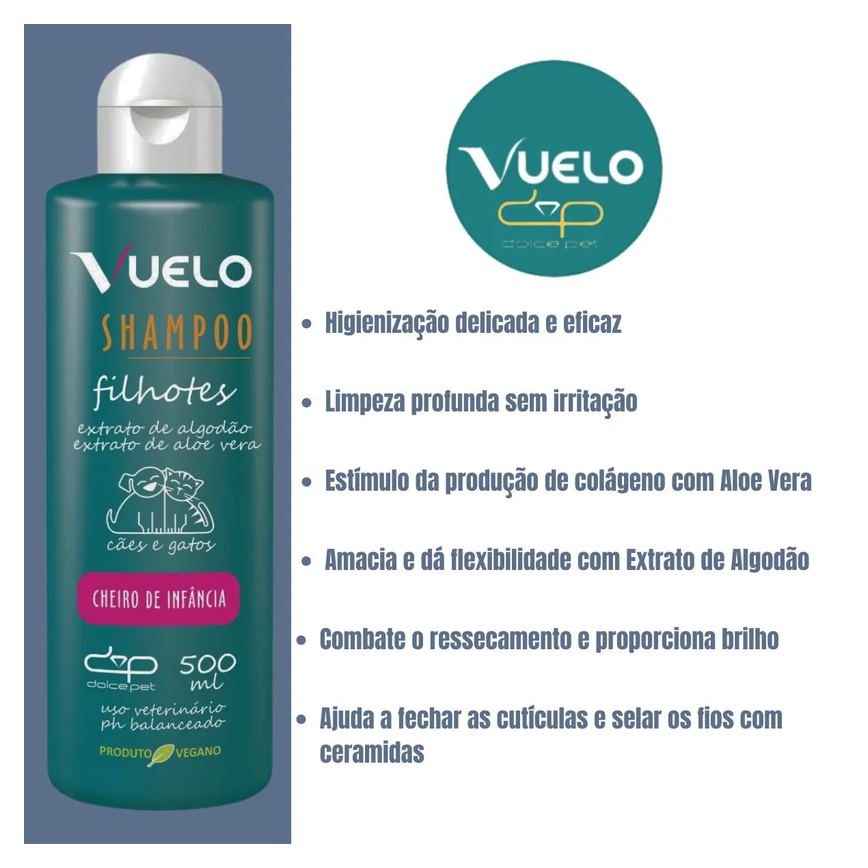 Shampoo Vuelo Filhotes Cheiro de Infância para Cães e Gatos 500Ml