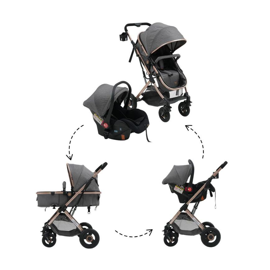 Carrinho com Bebê Conforto Reversível Elysian Maxi Baby Cinza
