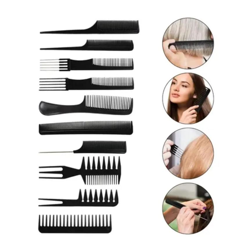 Kit 10 Pentes Profissional Cabeleireiro Pente Fino Garfo Salão Barbeiro para Corte