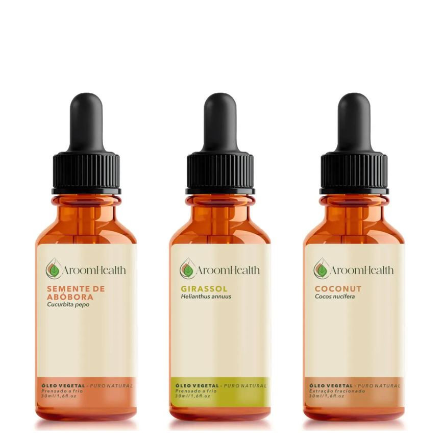 Kit de Óleos Vegetais Puro Natural – Coconut, Girassol e Semente de Abóbora – 30 Ml Cada