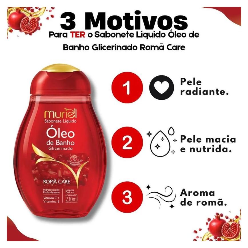 Sabonete Líquido Muriel Óleo de Banho Glicerinado Romã Care 230Ml