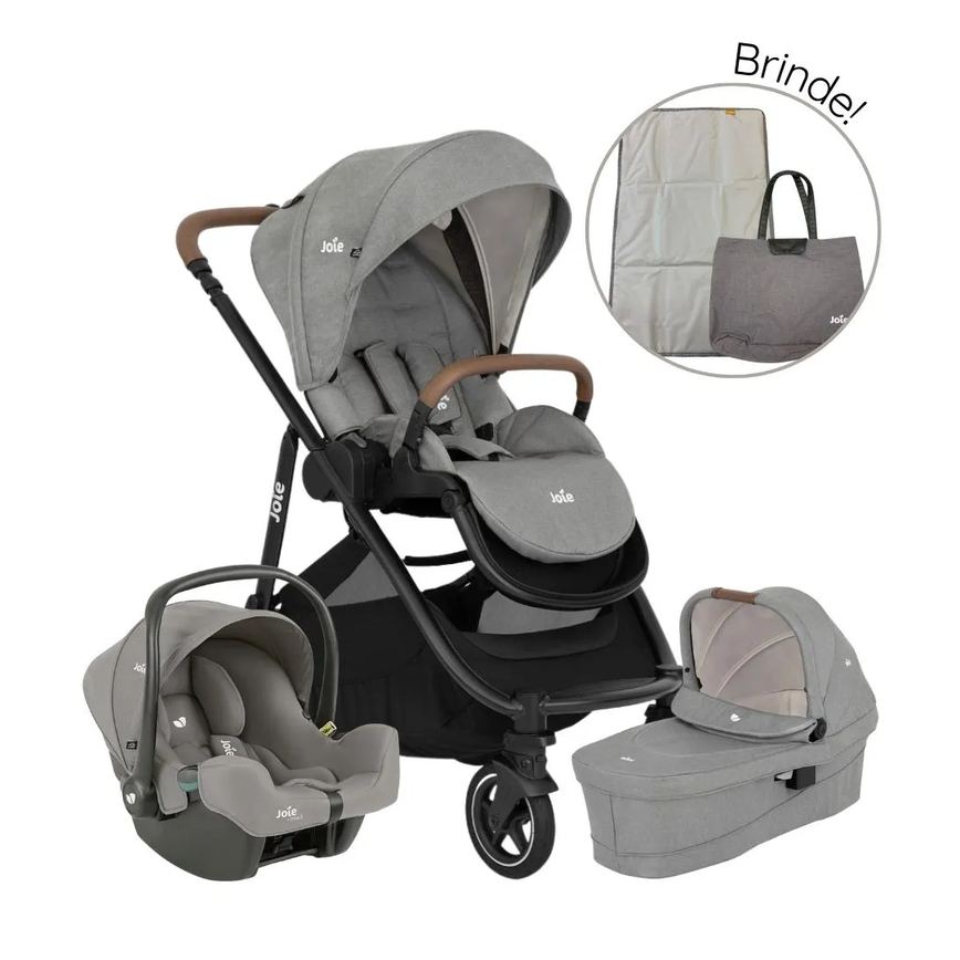 Carrinho de Bebê Travel System Trio Versatrax e Pebble Cinza + Brinde Exclusivo - Joie