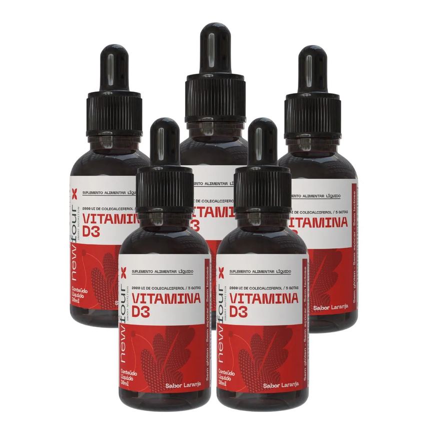 Vitamina D3 2000 Ui de Colecalciferol em Gotas Laranja Kit com 5 Frascos com Total de 150Ml