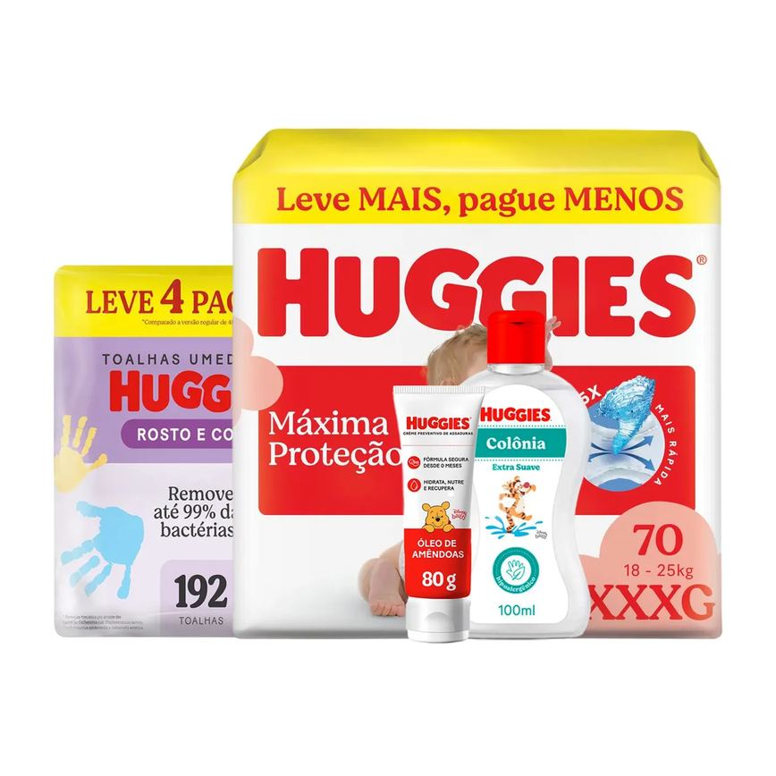 Kit Chá de Bebê Huggies XXXG Troca de Fralda com Colônia