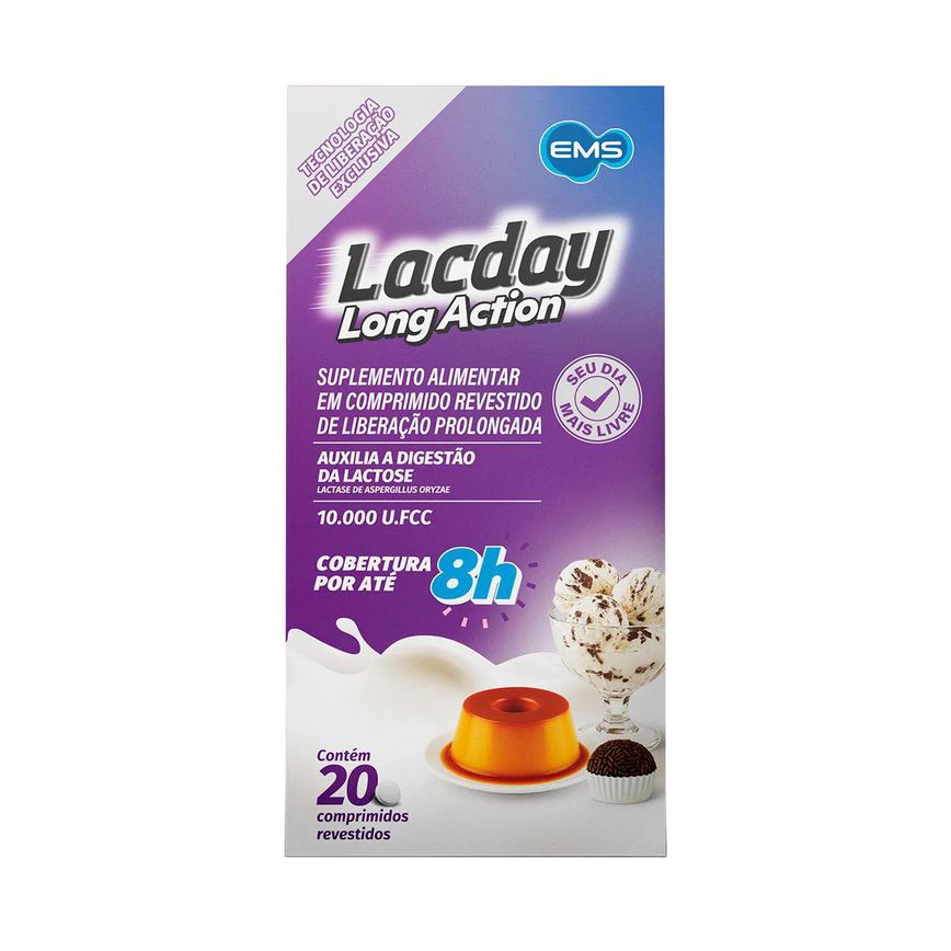 Suplemento Alimentar de Lactase Lacday Long Action com 20 comprimidos